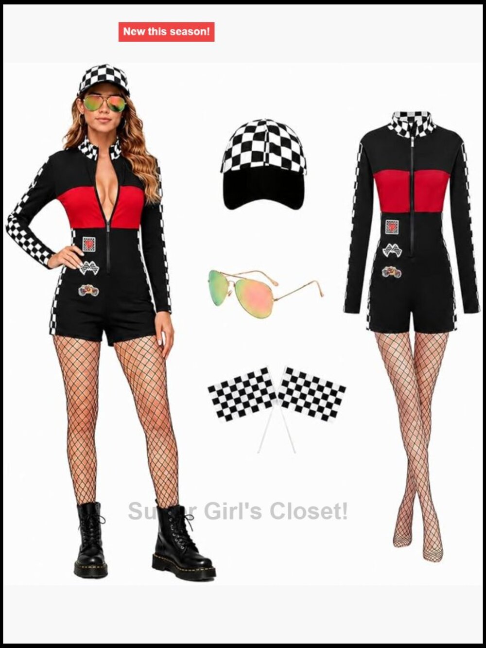 5PCS Race Car Driver Costume Women Sexy Racer Jumpsuit Racing Jumper Outfit